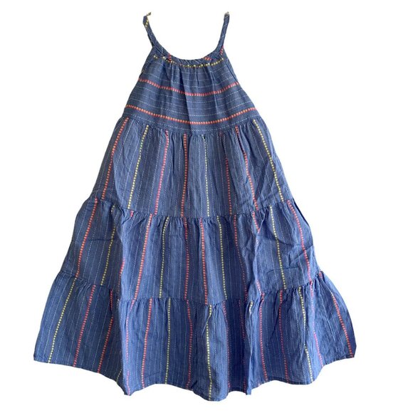 Halter Dress Girls 2T Striped Sleeveless Blue Chambray Tiered Maxi Summer - Picture 1 of 5